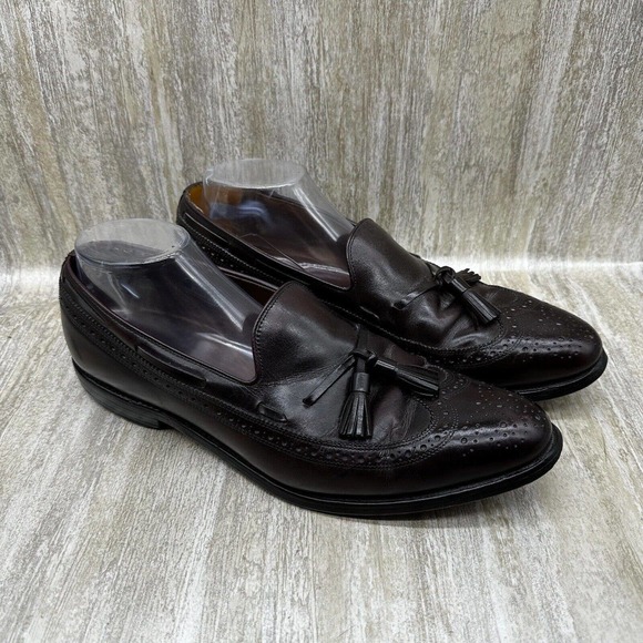 Allen Edmonds Manchester Mens 11B Merlot Burnished Wingtip Tassel Loafers Shoes - Picture 2 of 12